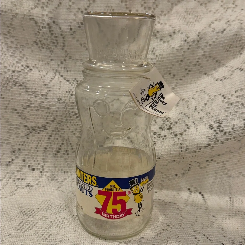 Planters Mr Peanut 75 Birthday Jar with ORIGINAL RARE with label and tag! VTG